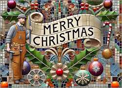 Construction Christmas Card Whimsical