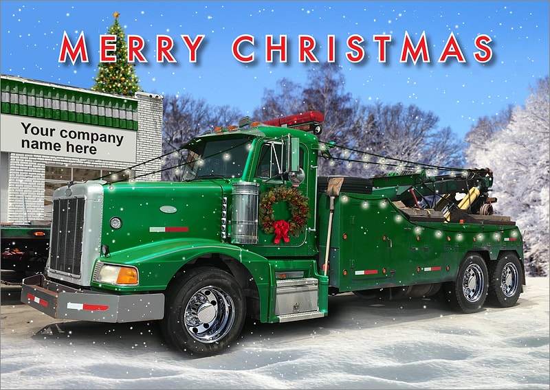 Towing Truck Christmas Cards Customized For Your Business